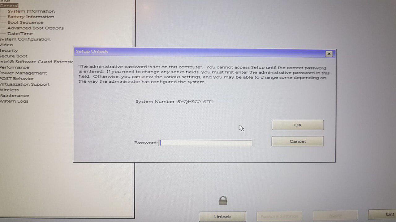 Unlock bios password for Dell Latitude E5570 