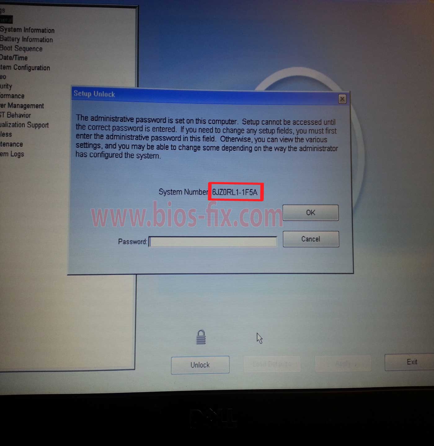 Unlock bios password for Dell Latitude E22  Bios-Fix.com